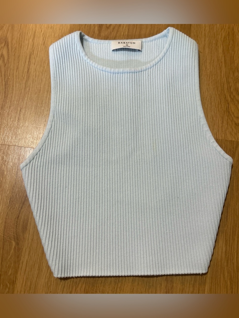 Aritzia Babaton Women's Sculpt Baby Blue Ribbed Knit Top Sleeveless Size XS